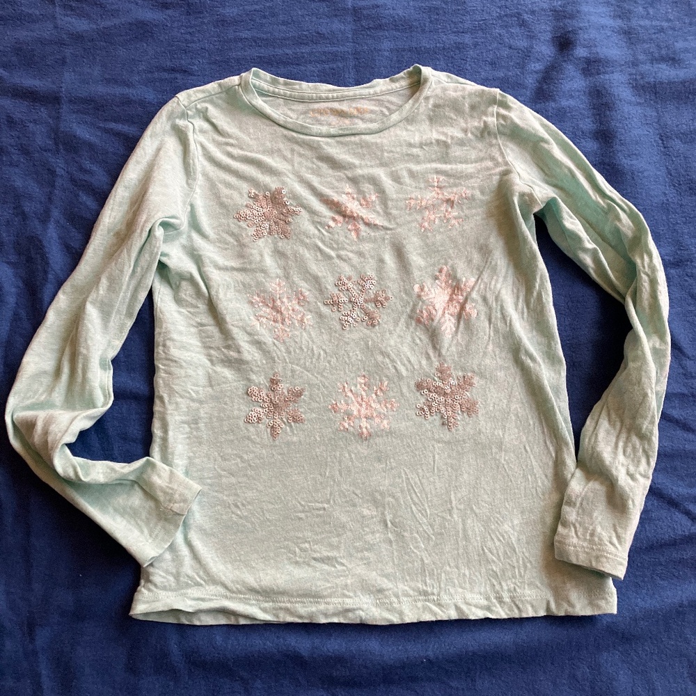 Girls’ Crewcuts Size Medium Long-Sleeve Snowflake T-Shirt